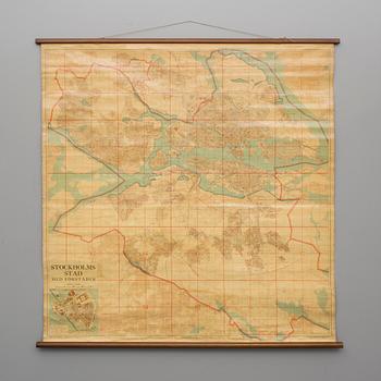 SKOLKARTA, "Stockholms stad med förstäder", A-B Kartografiska Institutet, 1942.