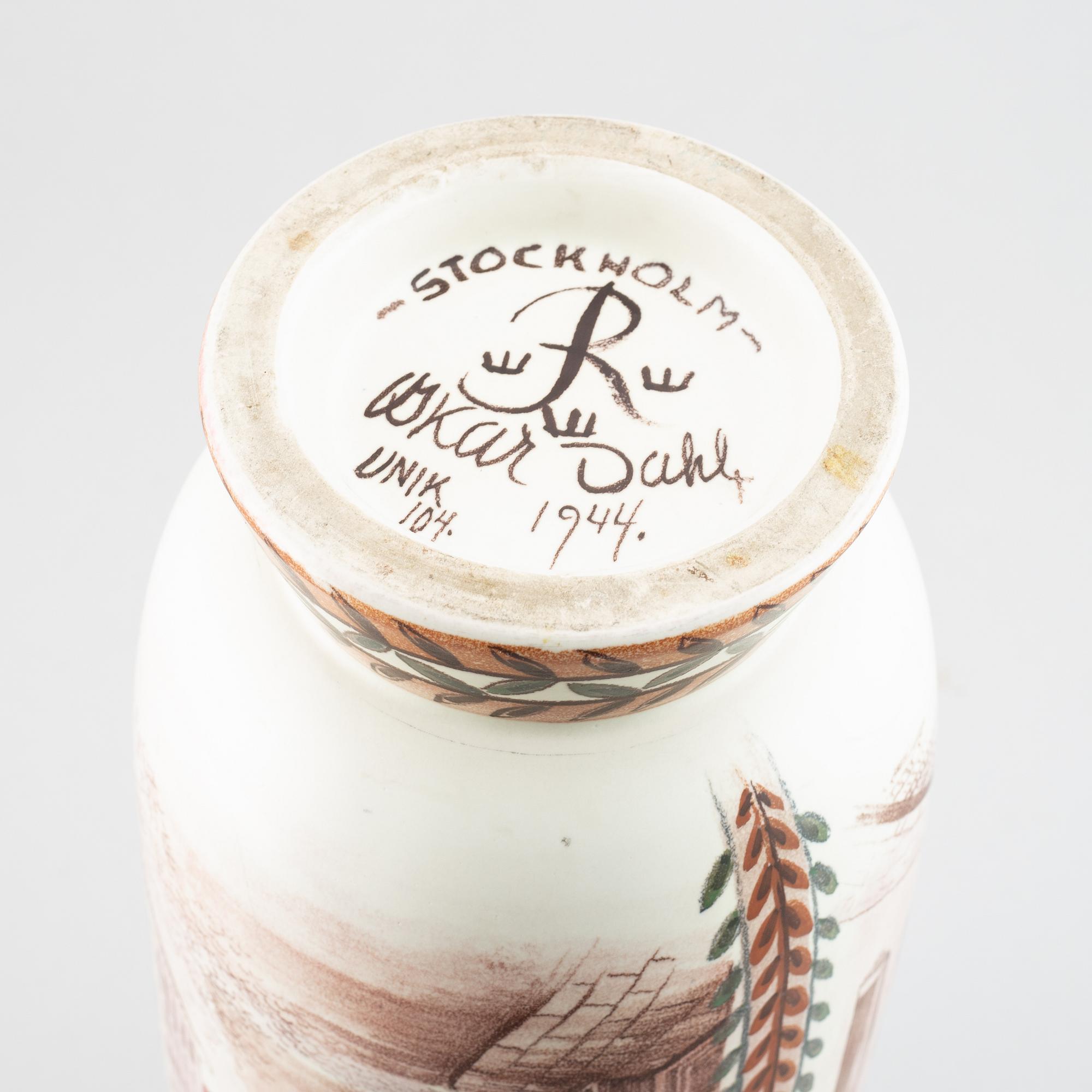Oskar Dahl, a stoneware vase, Unik 104, Rörstrand 1944.