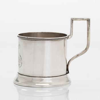 A Morozov silver tea glass holder, stamped with purveyor to the court mark, St. Petersburg 1898-1903.