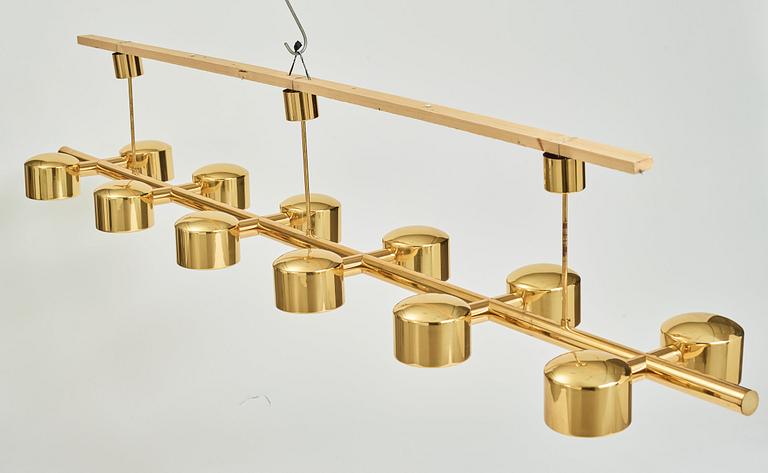 Hans-Agne Jakobsson, a 12 lights brass ceiling lamp, model 746/12, Markaryd Sweden, 1960-70's,