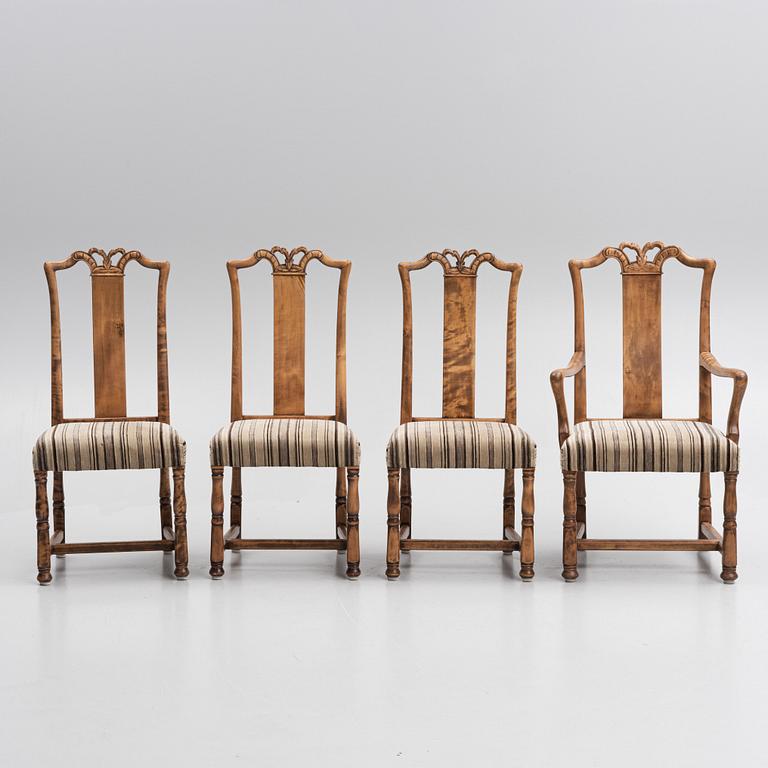 Svenska Möbelfabrikerna Bodafors, 3 stolar + 1 karmstol,  Swedish Grace, 1930-tal.
