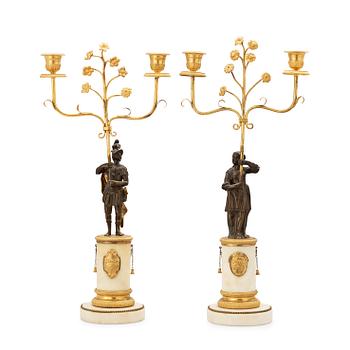 501. A pair of late Gustavian circa 1800 two-light candelabra.