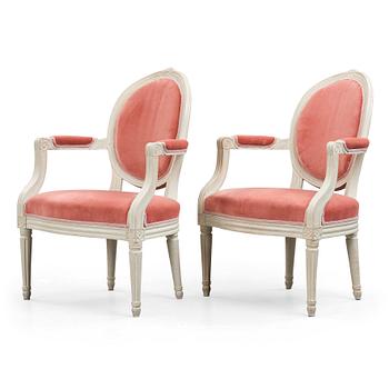 40. A pair of Gustavian armchairs.