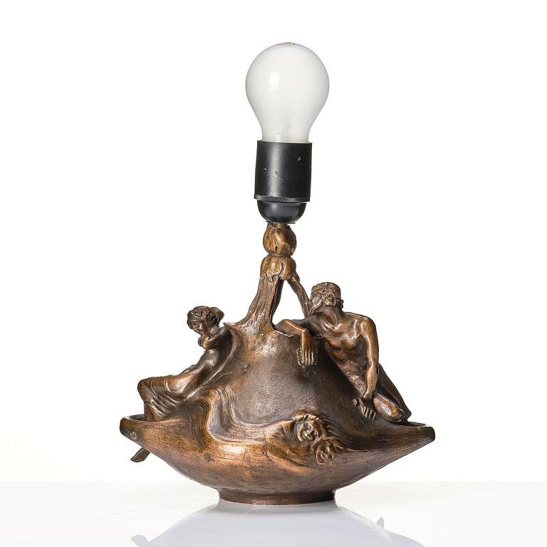 Alice Nordin, a patinated bronze table lamp, Fonderia Artistica Gusmano Vignali, Florence, ca 1903-04.