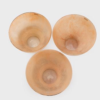 Oiva Toikka, three glass bowls, signed Oiva Toikka Nuutajärvi Notsjö.