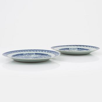 A group of four blue and white porcelain plates,  Qing dynasty, Jiaqing (1796-1820).