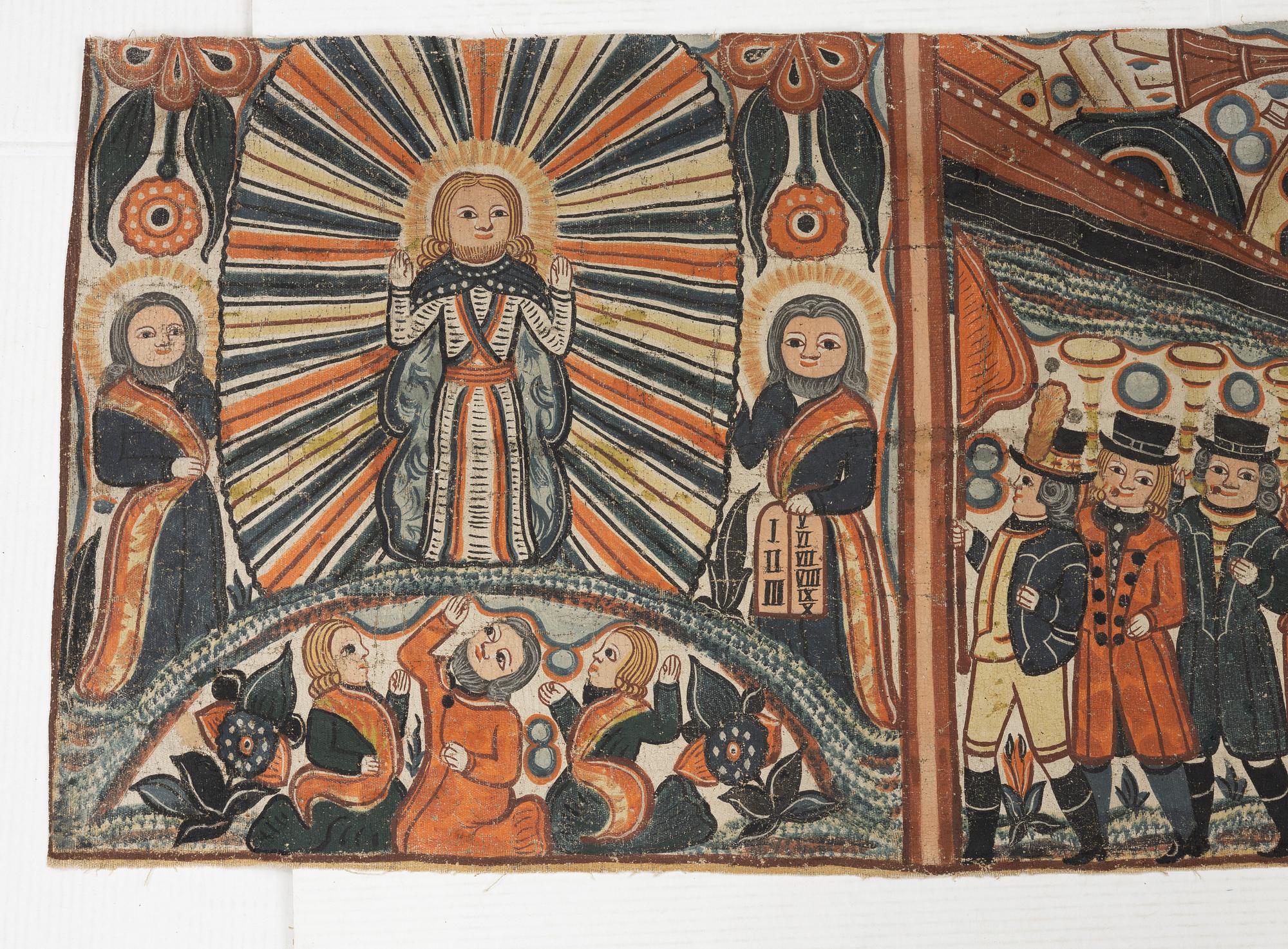 A traditional Swedish painting attributed to Johannes Nilsson, Brearedsskolan, Gyltinge, Halland.