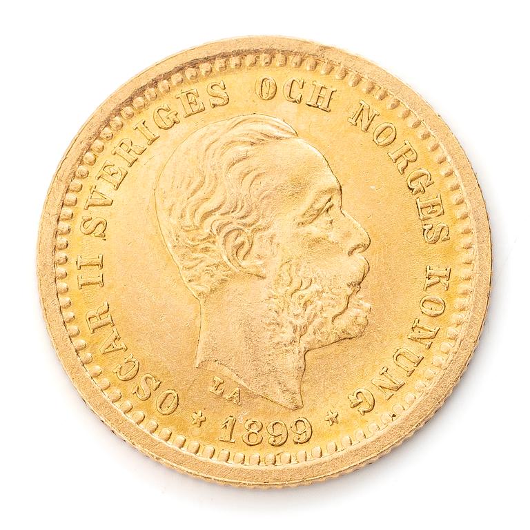 Guldmynt, Sverige, Oscar II,5 kronor, 1899.