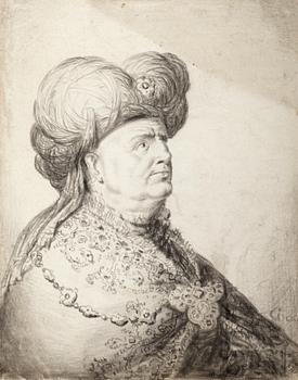 470. Gerrit Dou Attributed to, A man wearing an oriental costume, half-length.