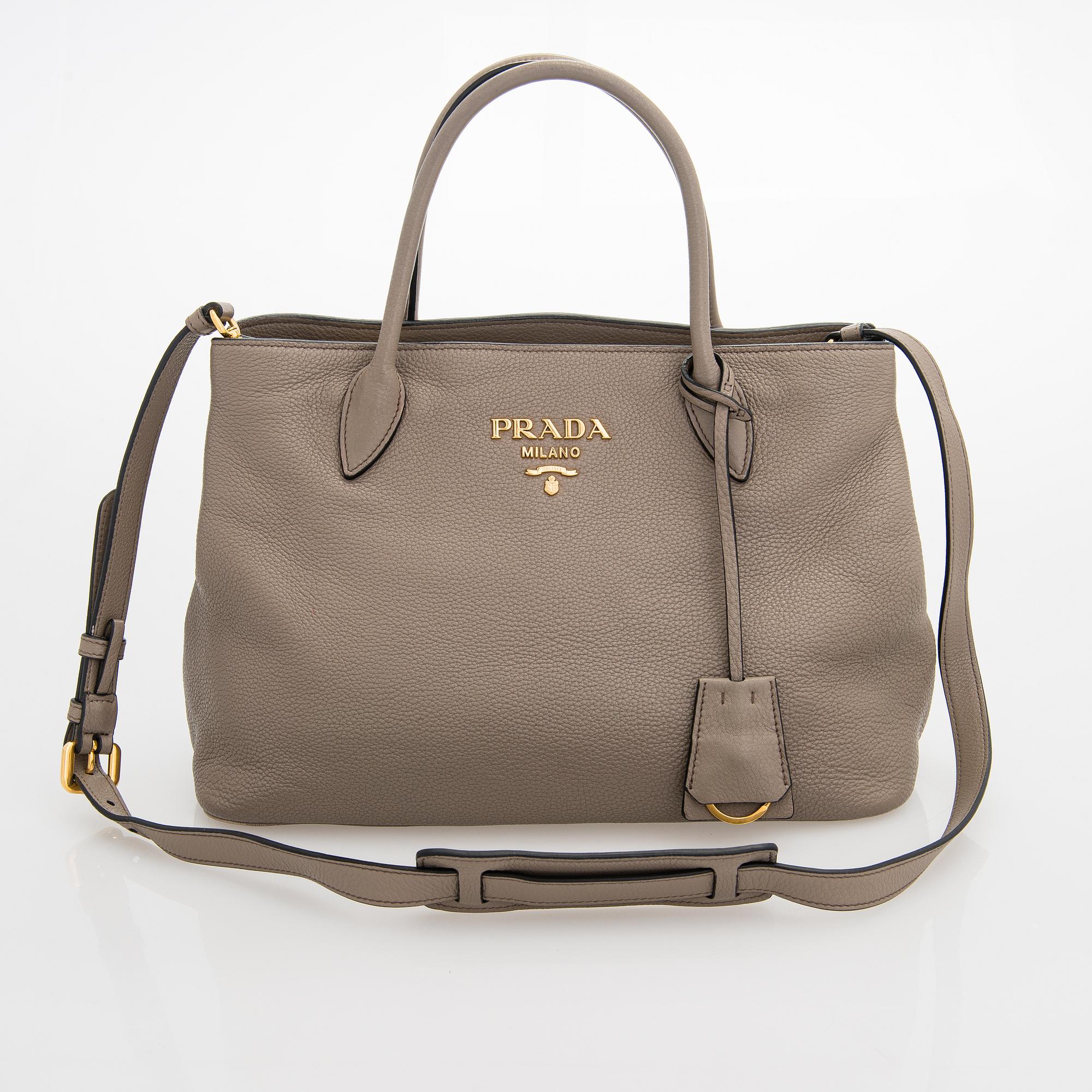 Prada, a clay gray leather handbag, 2020.