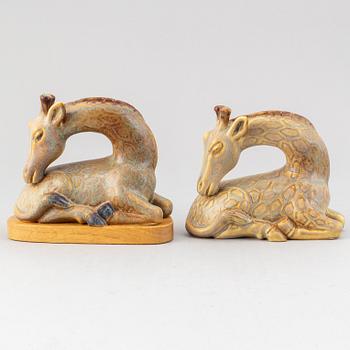 GUNNAR NYLUND, two stoneware sculptures of giraffes, Rörstrand, Sweden.