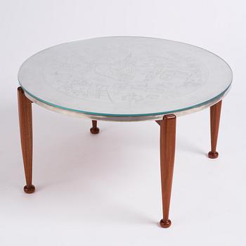 Josef Frank & Nils Fougstedt, a mahogany and pewter coffee table, Svenskt Tenn, contemporary production, ed 9/10.