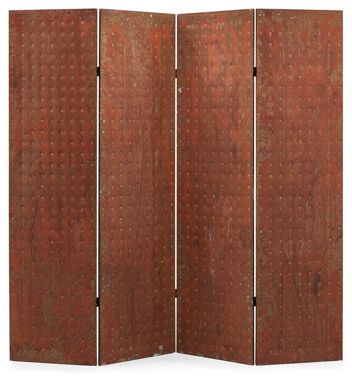 A Mats Theselius 'Rörligt Objekt' copper room divider by Källemo, Sweden post 1989.