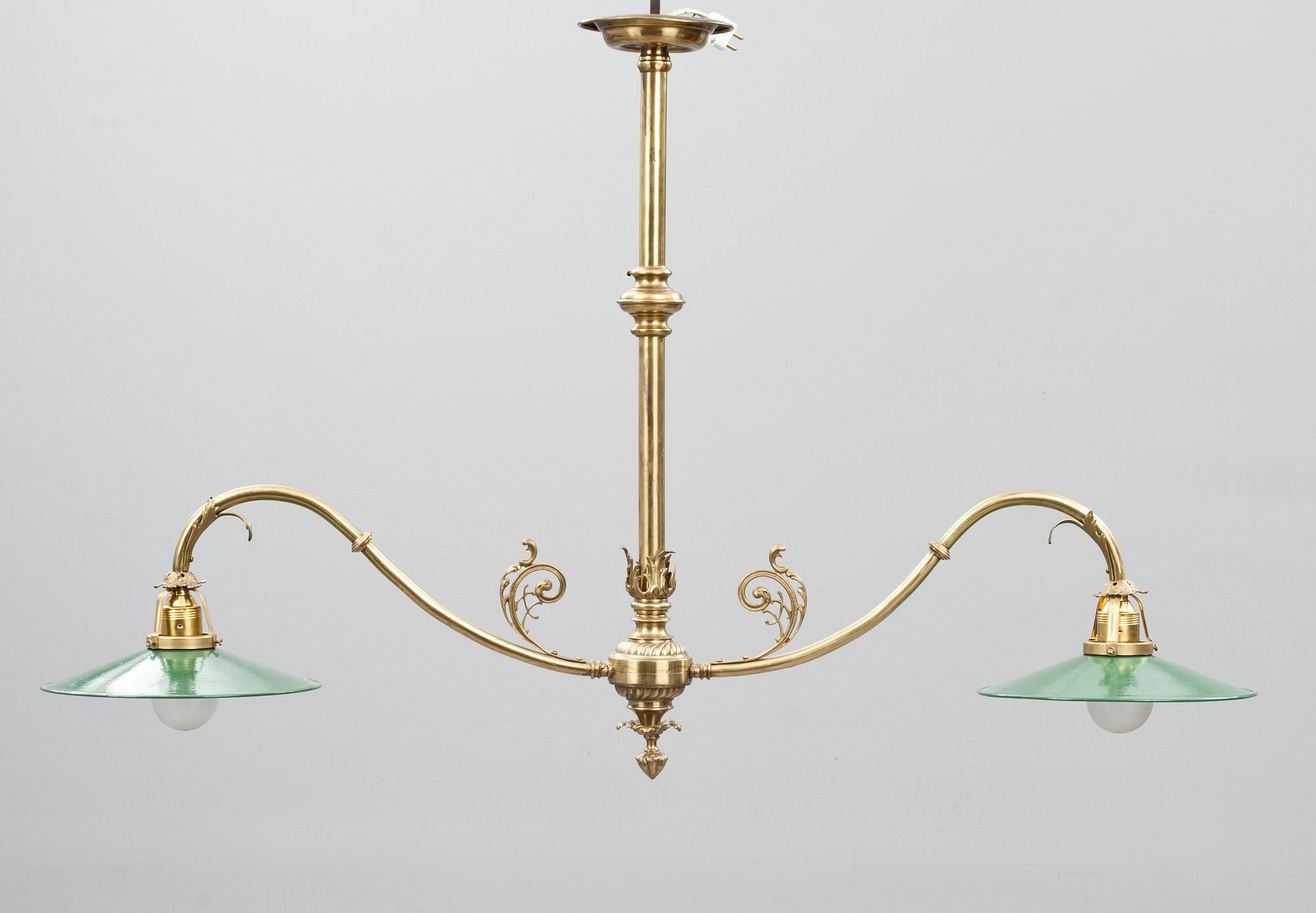 TAKLAMPA/BILJARDLAMPA, mässing, 1900-talets slut.