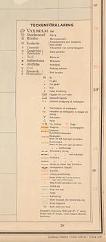 KARTA, Generalstabens litografiska Anstalt. "Stockholms och Uppsala län", 1947.