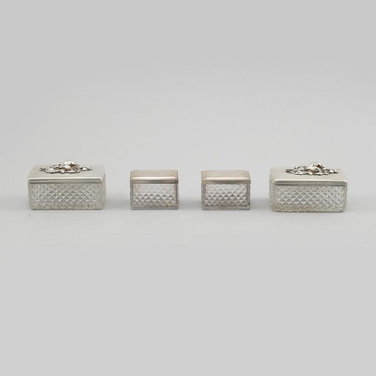 ASKAR, 4 st, silver och glas, Sverige, 1800-tal.