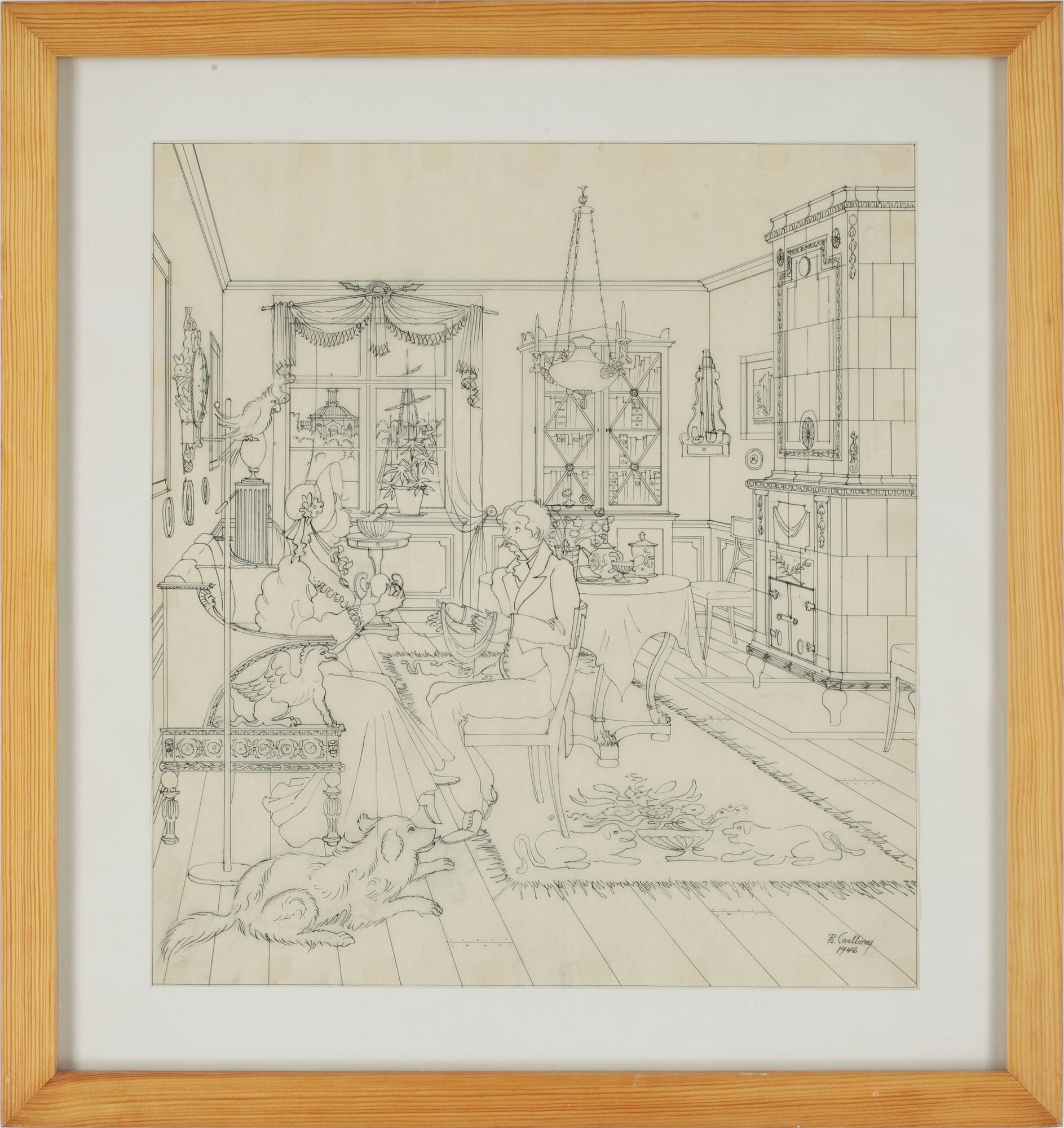 RUDOLF CARLBORG, 9 st, tuschteckningar, sign.