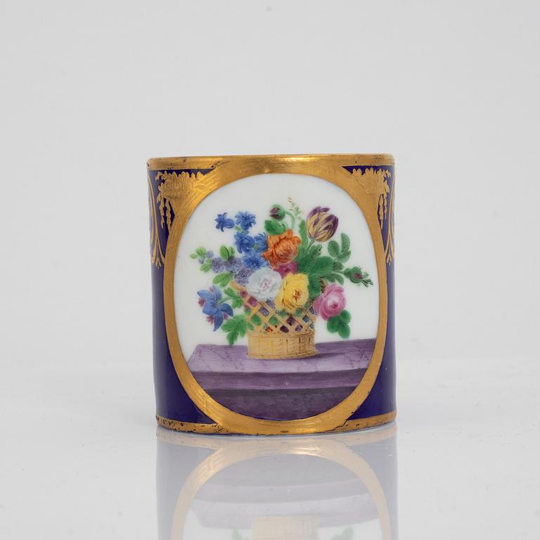 A Sèvres porcelain cup and sacuer, probably 1770's.