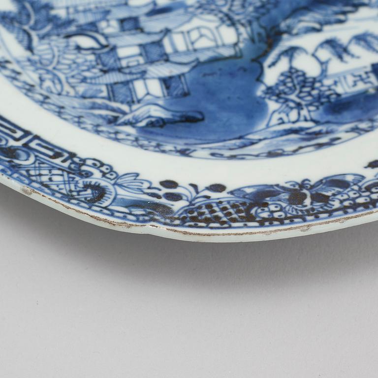 Two 18th century Chinese porcelain platters and two plates.