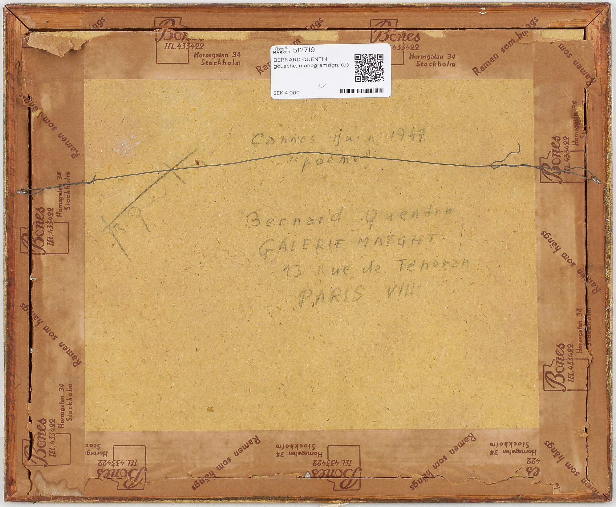 BERNARD QUENTIN, gouache, monogramsign.