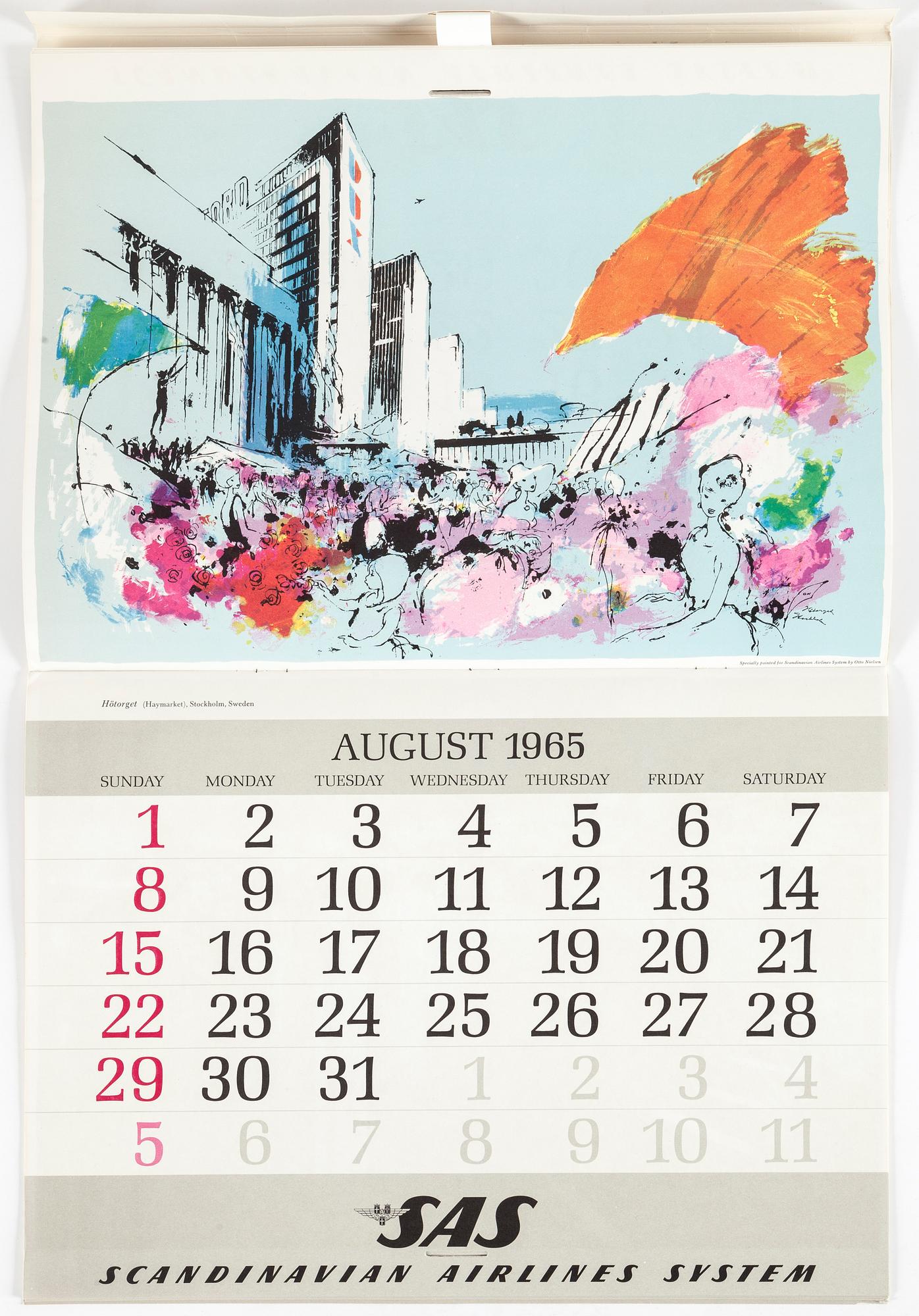 OTTO NIELSEN, kalender, SAS Scandinavian Airlines System, 1965.