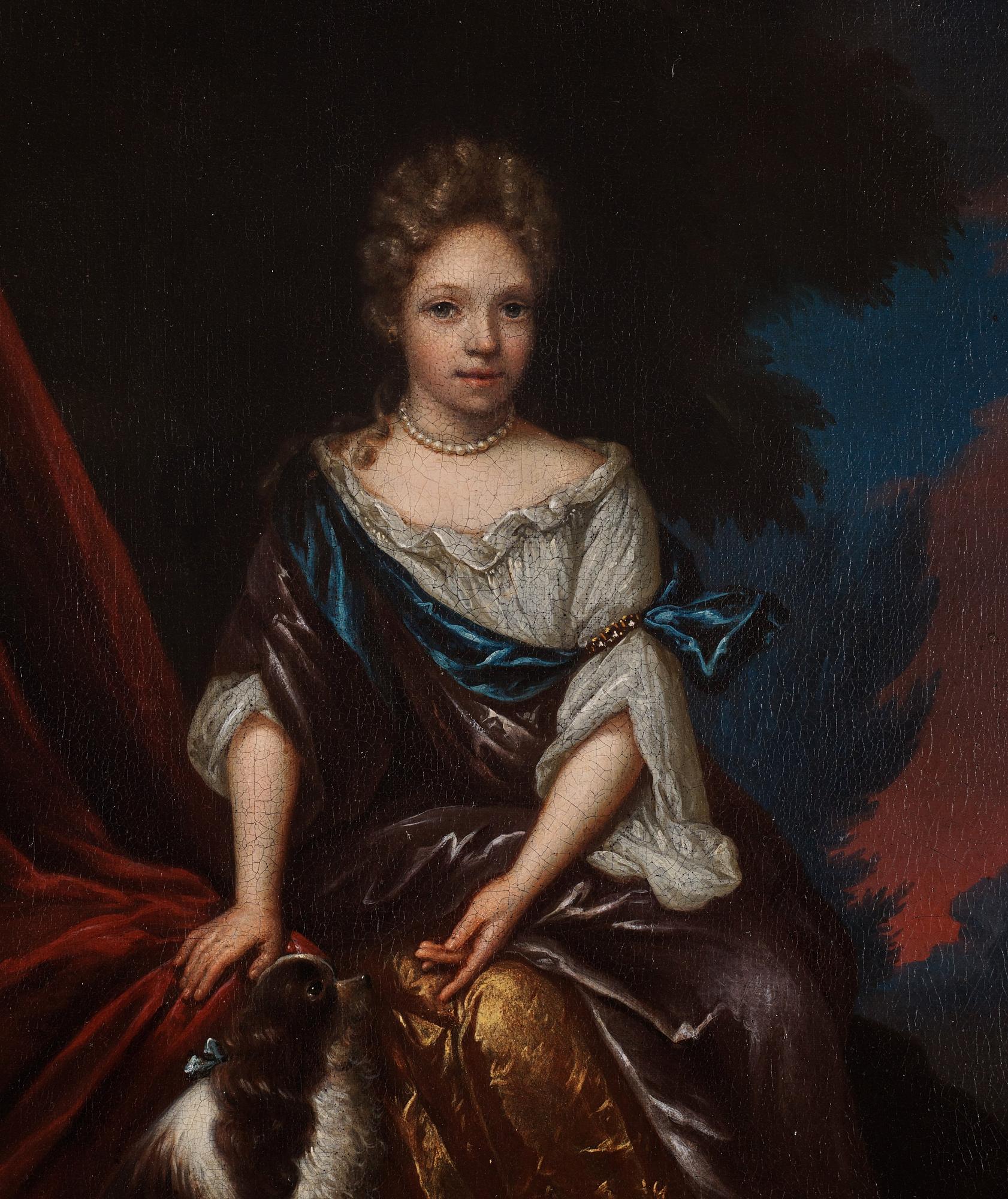 Roelof Koets, Seated Young Lady with Dog in Landscape.