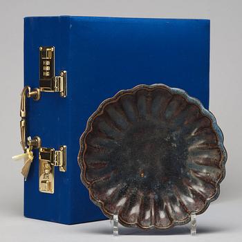 A brown and blue glazed dish, South East Asia, 19th Century or older.