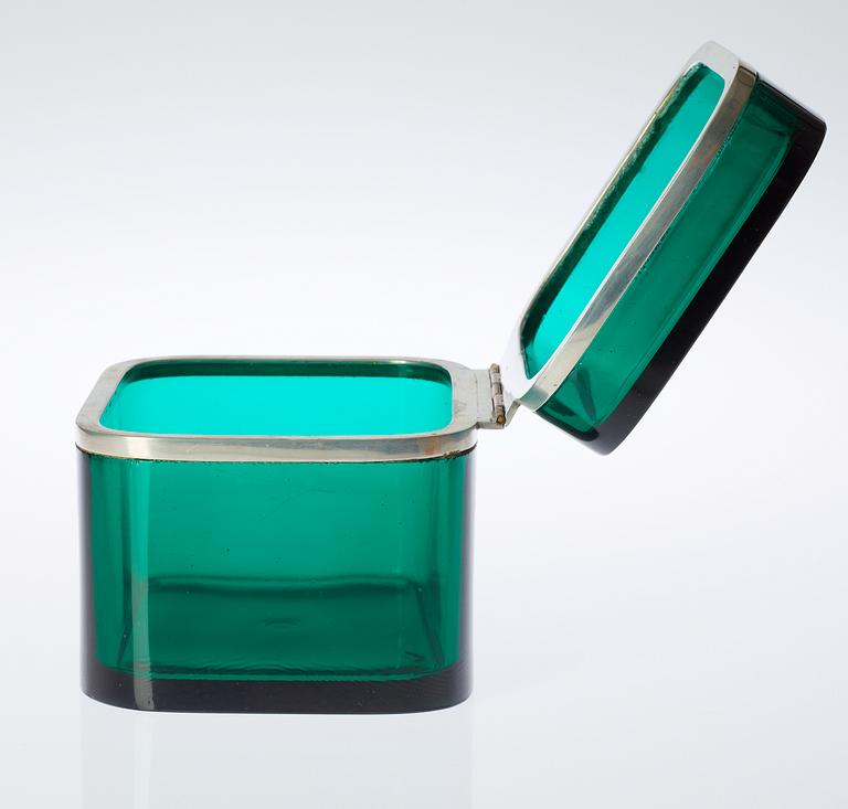 A Josef Frank green glass and pewter box, Svenskt Tenn.