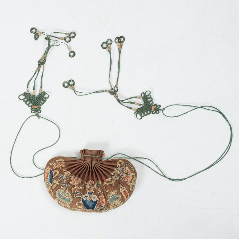 Two silk hebao purses, China, Qing dynasty, 19th century.