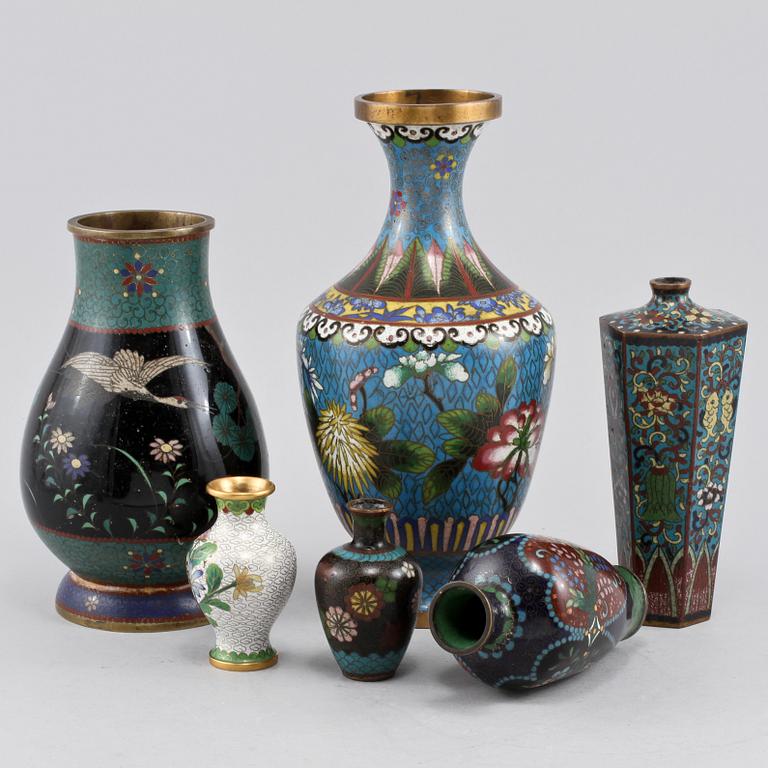 VASER, 6 st, cloisonné, orientaliska, 1900-tal.