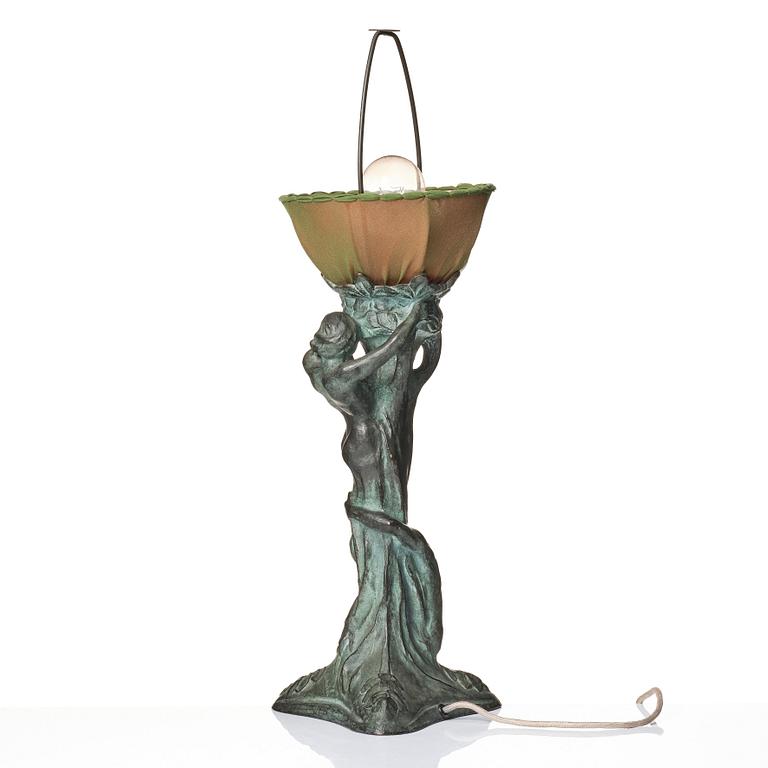 Alice Nordin, an Art Nouveau patinated bronze table lamp "Night and Morning", Herman Bergman's foundry, Stockholm, early 1900s.