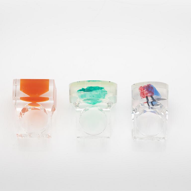 Siv Lagerström, three acrylic plastic rings, 1970s.