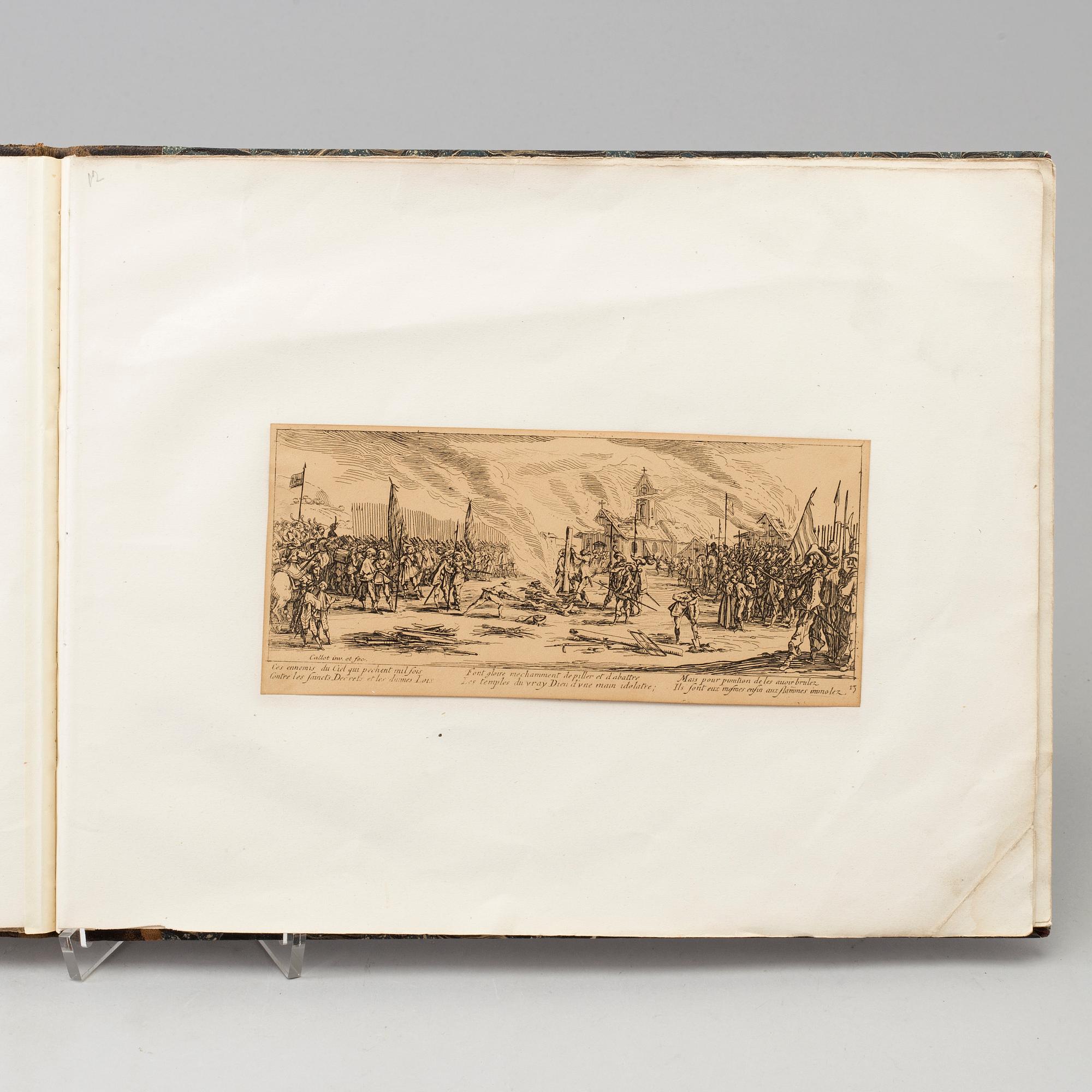 JACQUES CALLOT, Book, collection of 18 etchnings from Les miseres et les mal-hevrs de la gverre. 1633, later edition.