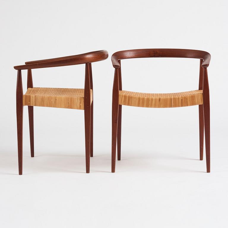 Nanna Ditzel, a pair of teak and rattan 'model 113' chairs, Poul Kolds Savverk, Denmark post 1955.