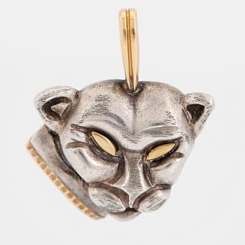 Silver and 18K gold cat pendant.