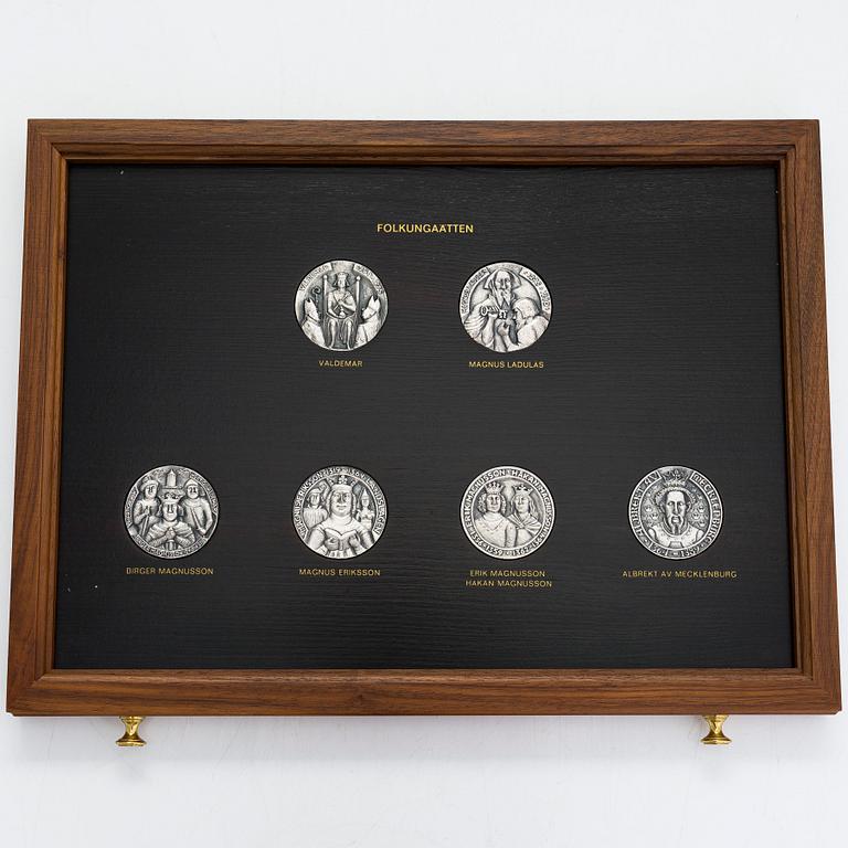 A 60-piece set of sterling silver medals, "Sweden and its Regents", Mynthuset, Sporrong 1970s.