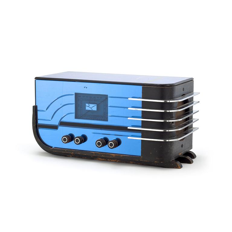 RADIO, "Sparton Sled Deluxe Cobalt Blue Mirrored Radio", Walther Dorwin Teague, Sparton Inc. USA, modell 558.