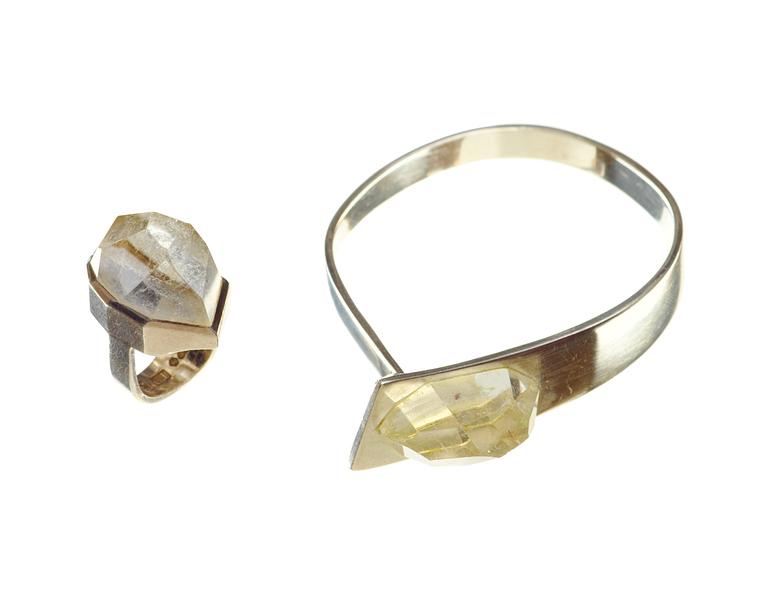 A Rey Urban sterling bangel and ring with rock crystal, Stockholm 1969-70.