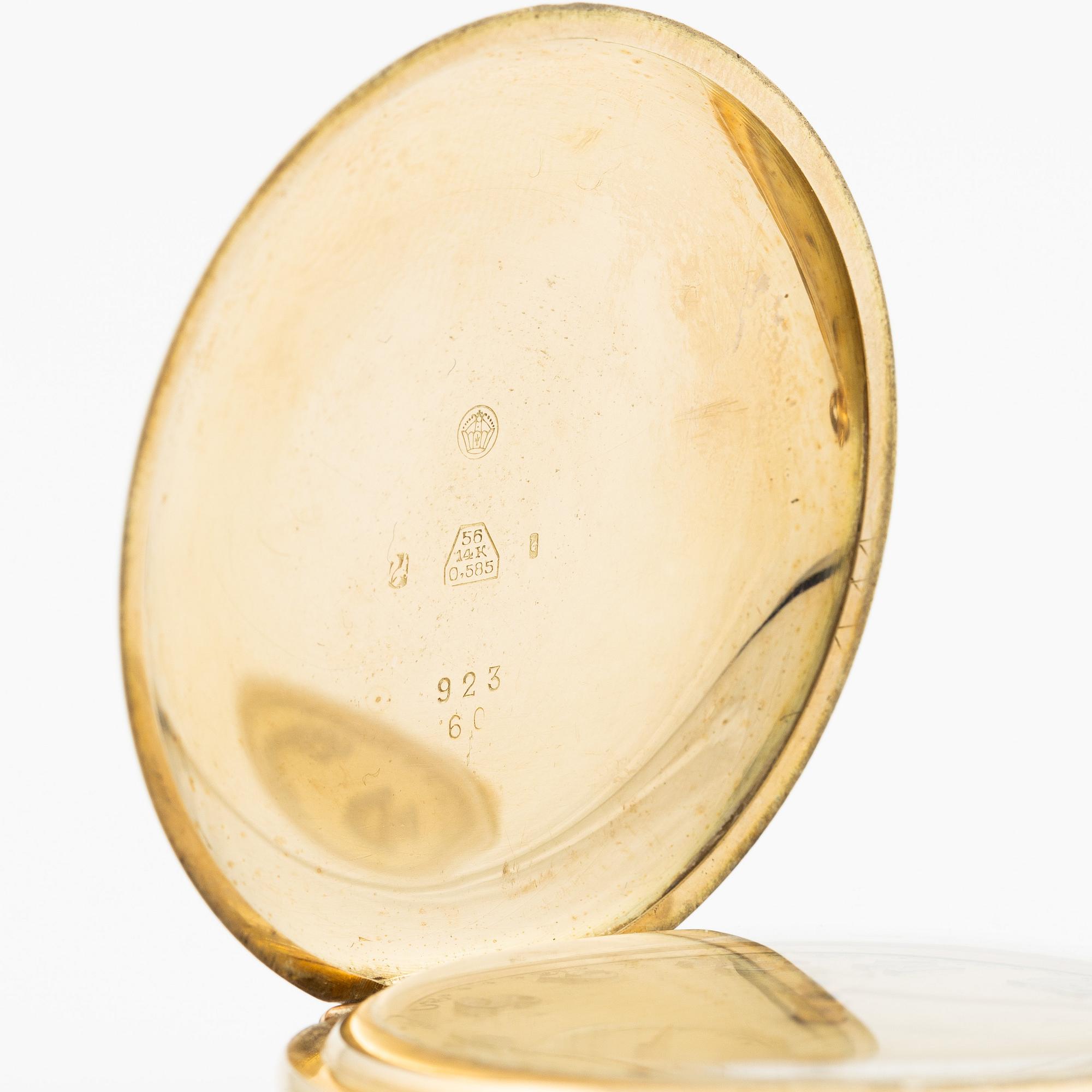 Pocket watch, 14K gold, hunter, 51.5 mm.