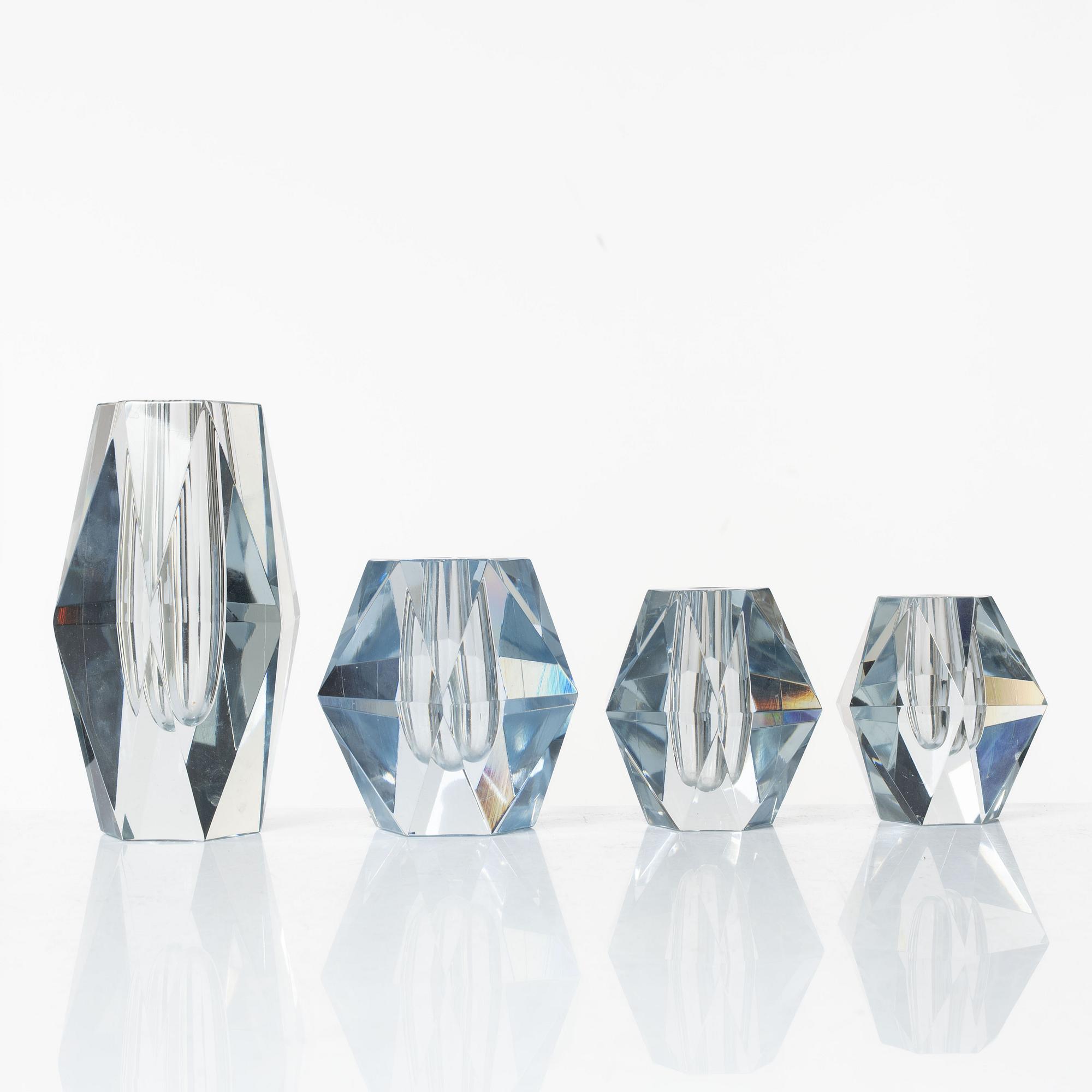 Asta Strömberg, a set of four 'Diamant' vases, Strömbergshyttan.