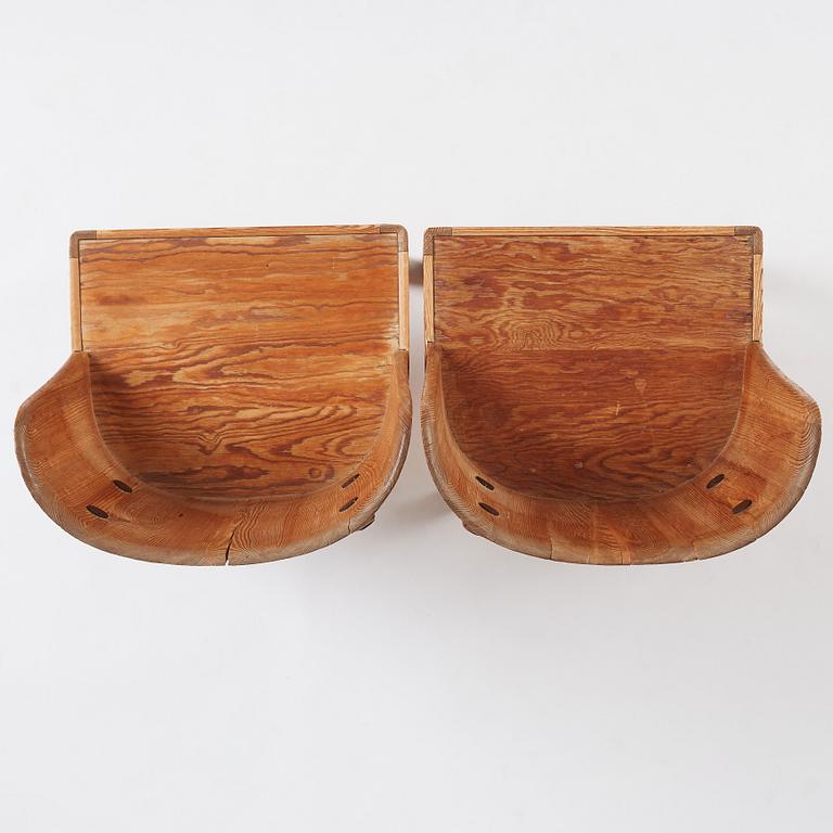 Axel Einar Hjorth, a pair of "Lovö" stained pine chairs, Nordiska Kompaniet, 1930s.
