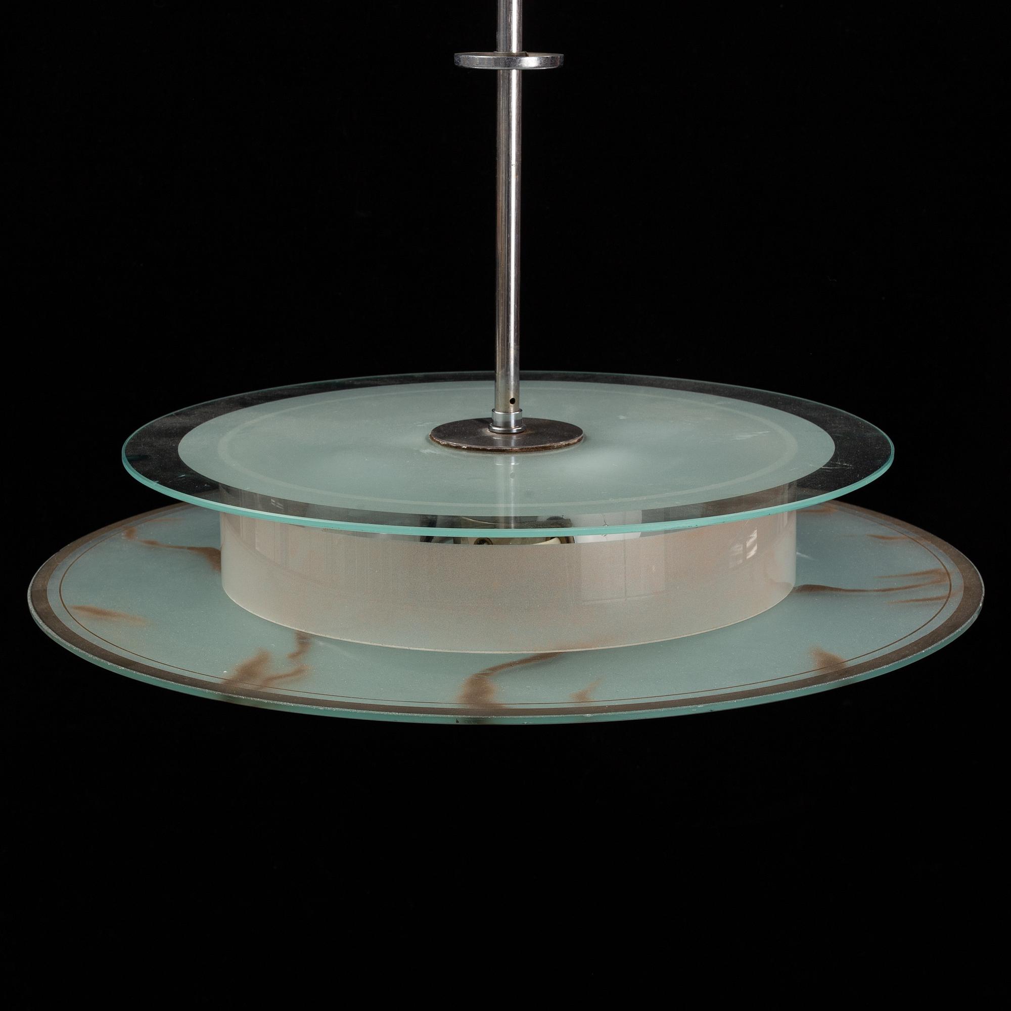 A glass ceiling light, 1930's.