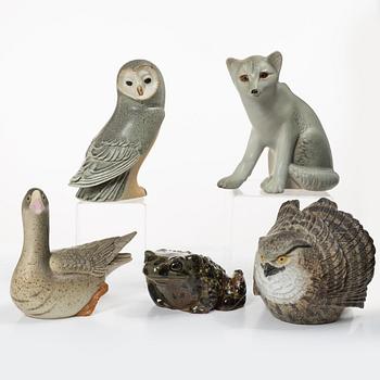 Paul Hoff, Figurines, 5 pieces, Gustavsberg for NK, Nordiska Kompaniet in collaboration with WWF.