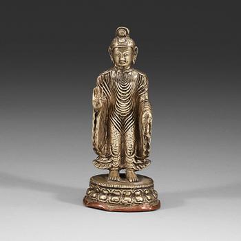 BUDDHA DIPANKARA, metall. Tibet, troligen tidigt 1900-tal.