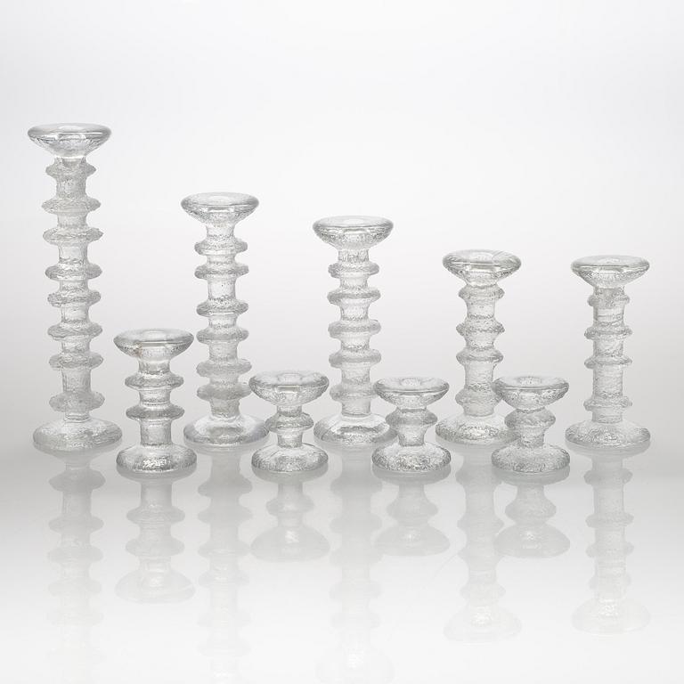 Timo Sarpaneva, a set of nine 'Festivo' glass candlesticks for Iittala.