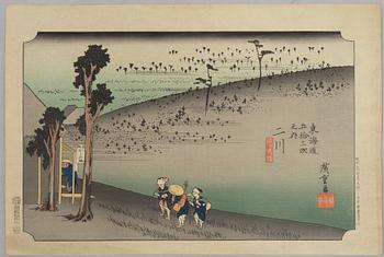 Ando Utagawa Hiroshige, after, four prints from "The Fifty-Three Stations of the Tōkaidō", 20th century.