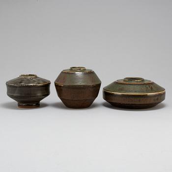 CARL-HARRY STÅLHANE, 3 unique stoneware vases, Rörstrand 1957.