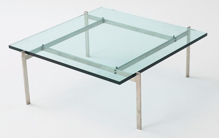 A Poul Kjaerholm 'PK-61' steel and glass sofa table, Fritz Hansen, Denmark.