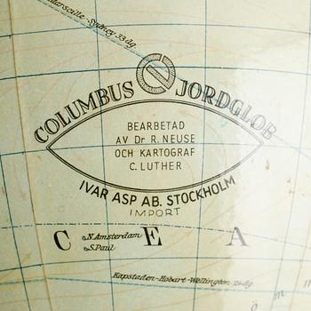 JORDGLOB, Columbus Jordglob, Ivar Asp AB, Stockholm, 1900-talets första hälft.