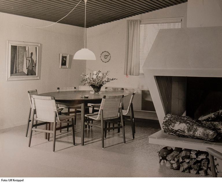 Jørgen Høj, a set of eight teak and rattan dining chairs, Thorald Madsen's Snedkeri, Copenhagen Denmark 1950's.